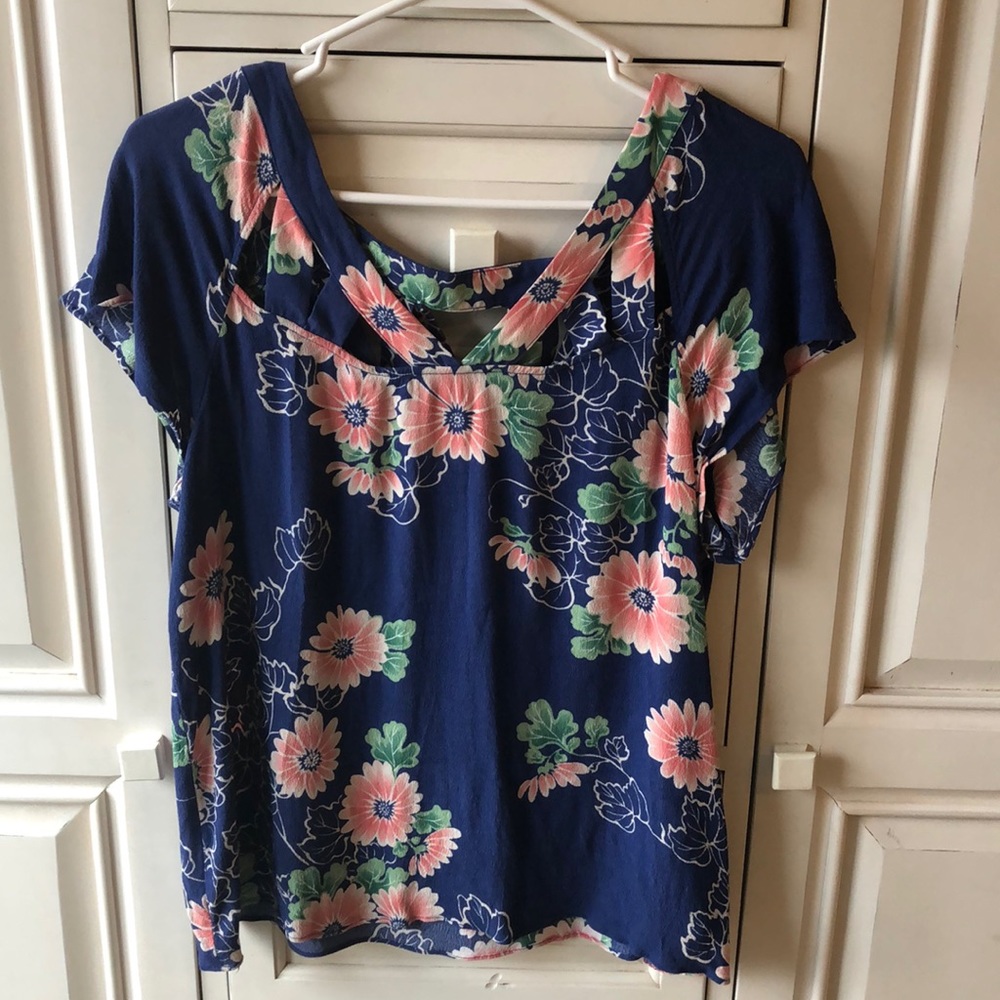 Maeve Anthropologie blue floral top